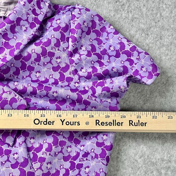 Vintage Dress Womens Large Purple Floral Bow Tie Neck Sheath Stretch Preppy 90s - Picture 7 of 10